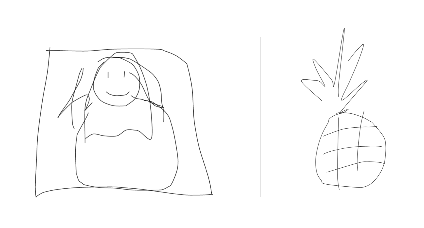 Sketch RNN example output. Left, Mona Lisa. Right, pineapple.